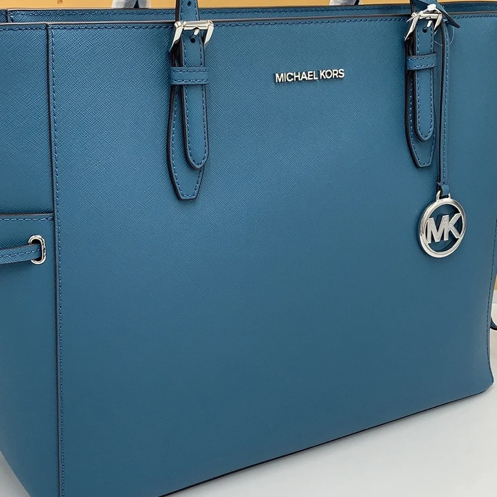 MICHAEL KORS Gilly Large Saffiano Leather Tote Bag TEAL COLOR